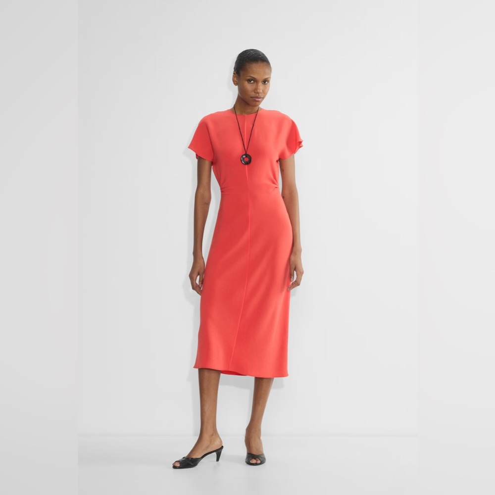 Aritzia Babaton Futurist Dress Elegant Formal Wedding Guest Coral Midi Dress SzM